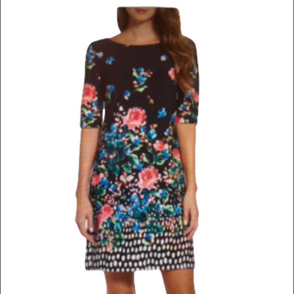 Eliza J Black Floral Midi Dress